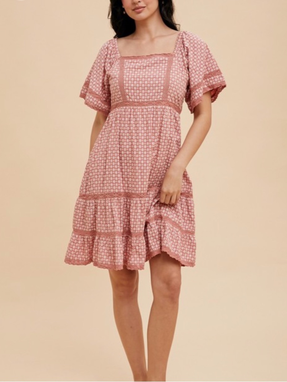 FLORAL SQUARE NECK MINI DRESS